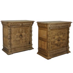 A Pair Of Large Heavily Carved Dutch Cabinets In Bleached Oak