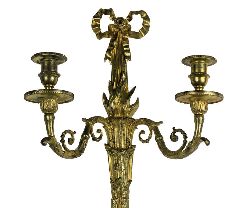 Pair of French Gilt Bronze, Twin Branch Wall Lights In Good Condition In London, GB