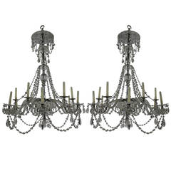 Large Pair of English 19th Century Cut-Glass Chandeliers