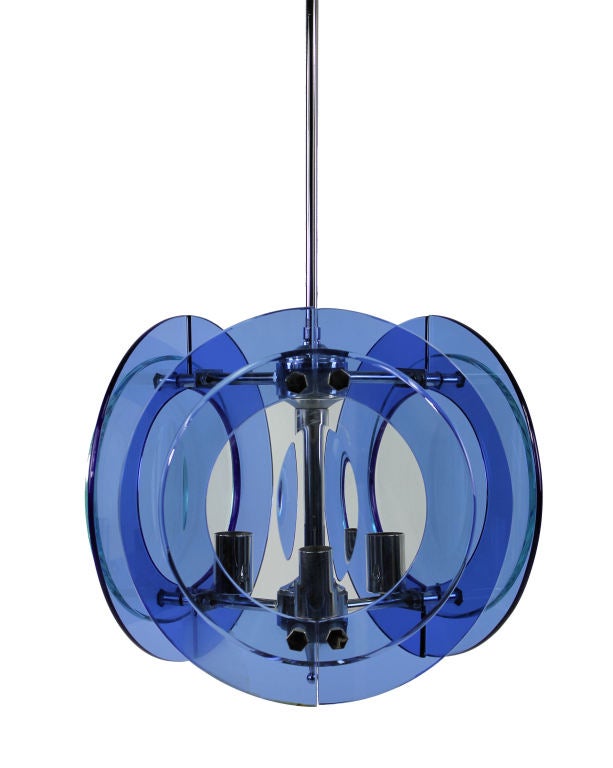 A 50's Italian Blue Glass Pendant Light By Crystal Arte at 1stDibs