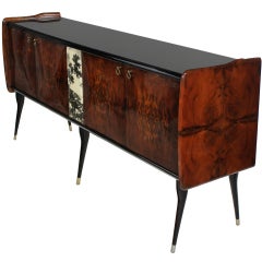 A Large Lacquered Walnut Gio Ponti Style Credenza