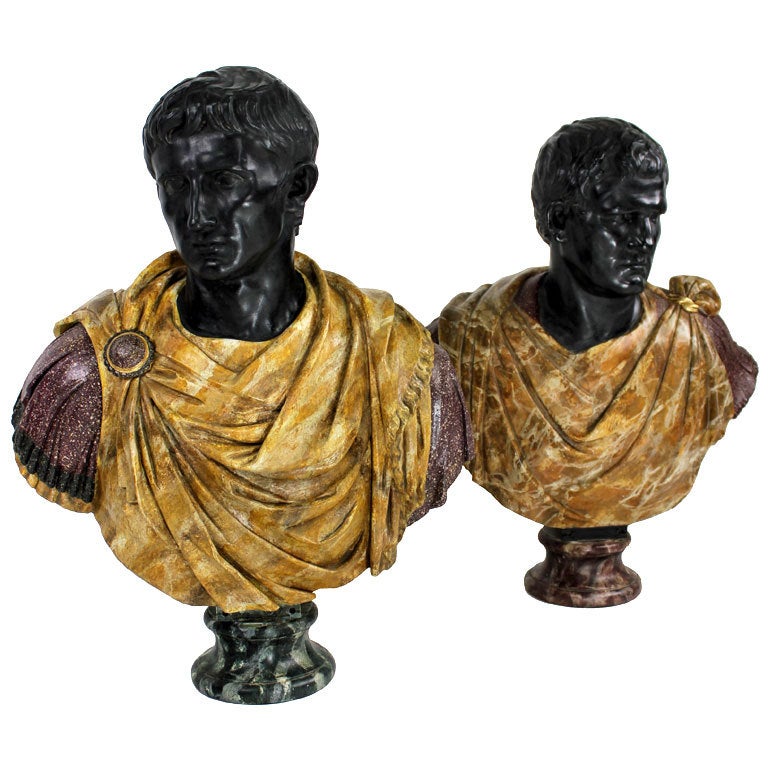 An Impressive Pair Of Large 19th Century Roman Emperor Busts