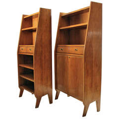 A Pair Of Large 50's Italian Bookcases In Cherry Wood