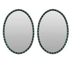 Pair of Stunning Irish Mirrors in Clear and Emerald Crystal