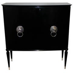 Stylish Italian Black Lacquered Bar Cabinet