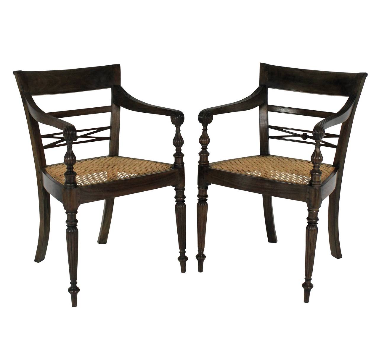 Late 19th Century Pair of Elegant Armchairs in Fumed Teak