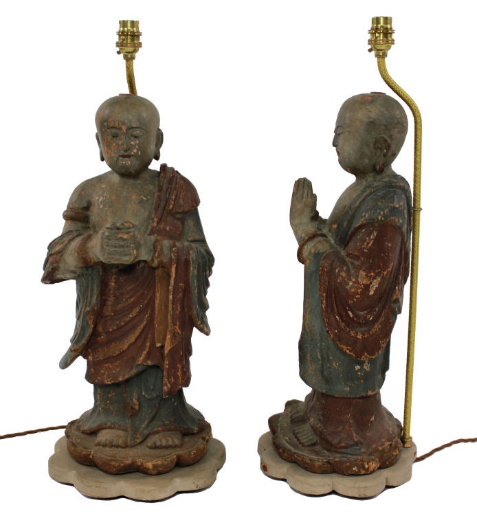 A Pair Of 19th Century Chinese Buddhist Figures As Lamps