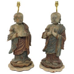 Antique A Pair Of 19th Century Chinese Buddhist Figures As Lamps