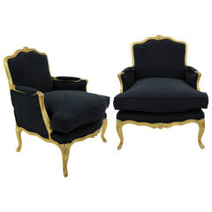Fine Pair of Louis XV Style Giltwood Fauteulis