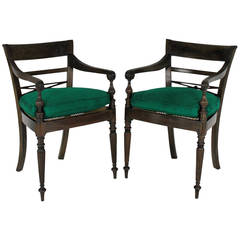 Antique Pair of Elegant Armchairs in Fumed Teak