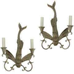 A Pair Of Carved & Painted Allegorical Fish Wall Sconces
