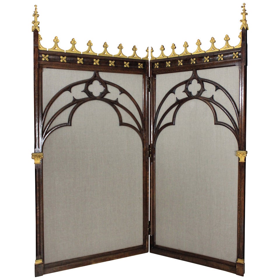 Large 19th Century Two Fold Gothic Room Divider