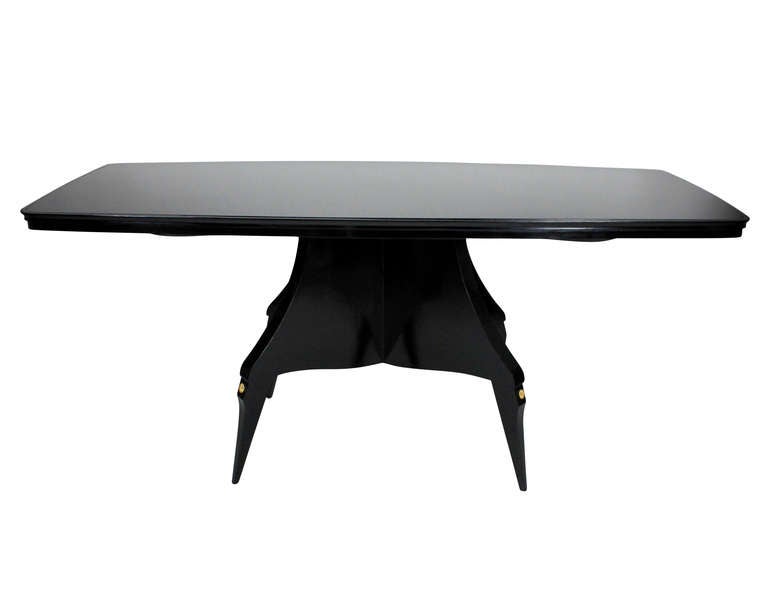 Unusual 1950's Italian Ebonised Dining Table with Architectural Base
