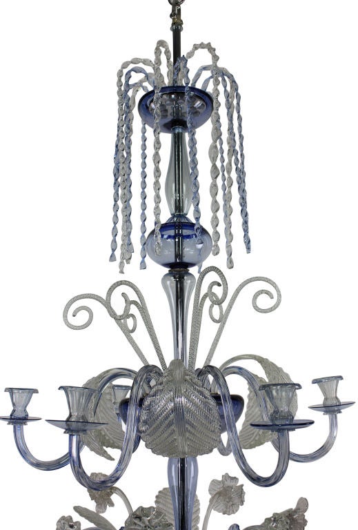 Italian Large Venetian Chandelier in Pale Blue Glass