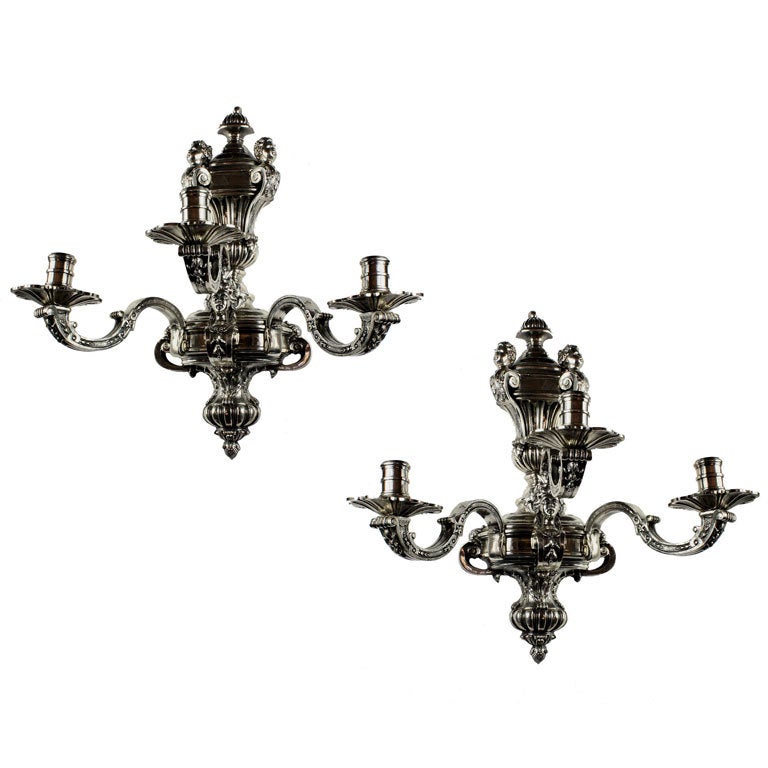 Pair of Silver Plated Bronze Sconces after Model at Knowle, Kent