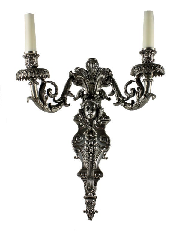 A Pair Of French Silver Plated Bronze Neo-Classical Wall Lights