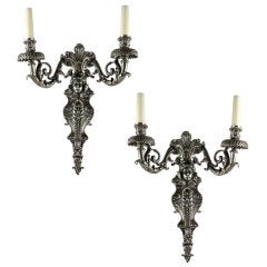 A Pair Of French Silver Plated Bronze Neo-Classical Wall Lights