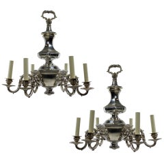 A Pair Of English Edwardian Silver Plated Chandeliers