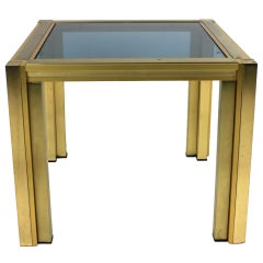 An Italian Brushed Steel 
Blue Glass Occasional Table