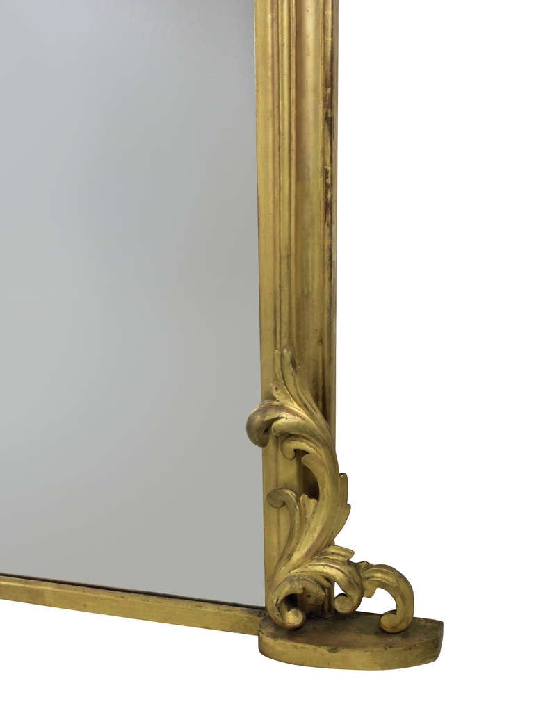 Large French Carved and Water Gilded Over-Mantle Mirror