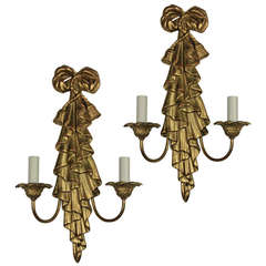 Pair of Carved and Water Gilded Hollywood Regency Sconces