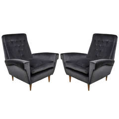 Pair of Large Stylish Button-Back 1950s Armchairs