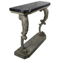 French Carved and Painted Marble Top Console Table