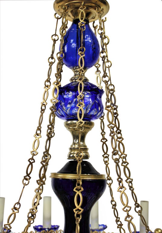 A Large Blue Glass Bohemian Chandelier In Good Condition In London, GB