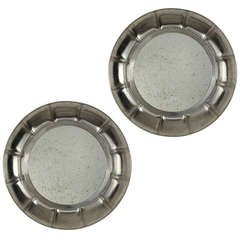 A Pair of English Nickel Plated Cushion Mirrors