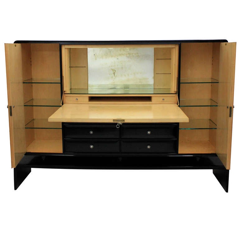 Italian Large Well-Executed Black Lacquered Bar Cabinet by R. Brembilla