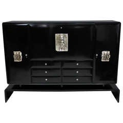 Large Well-Executed Black Lacquered Bar Cabinet by R. Brembilla