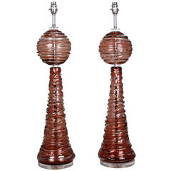 Vintage Pair of Italian Handblown Murano Glass Table Lamps