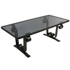 A French Fer Forge Scroll End Occasional Table