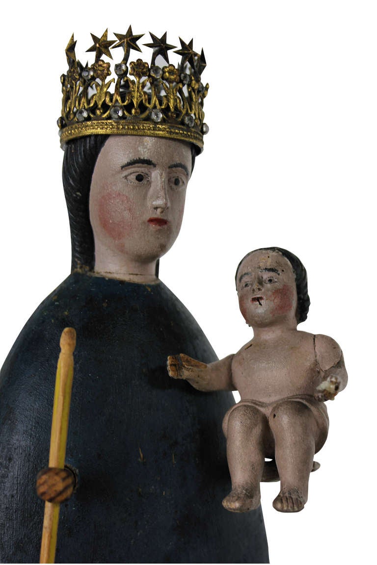 A Spanish Statue Of The Virgin & Child In A Glass Dome In Good Condition In London, GB