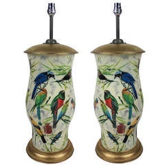 A Pair Of Declamania Lamps Depicting Birds