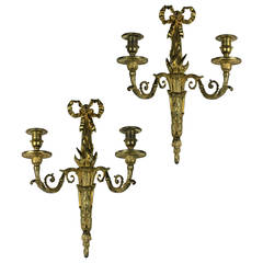 Pair of French Gilt Bronze, Twin Branch Wall Lights
