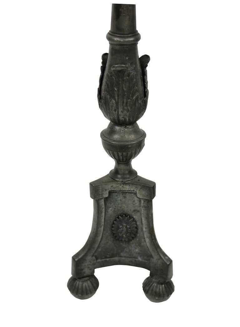 A Pair Of French 18th Century Candlesticks In Pewter