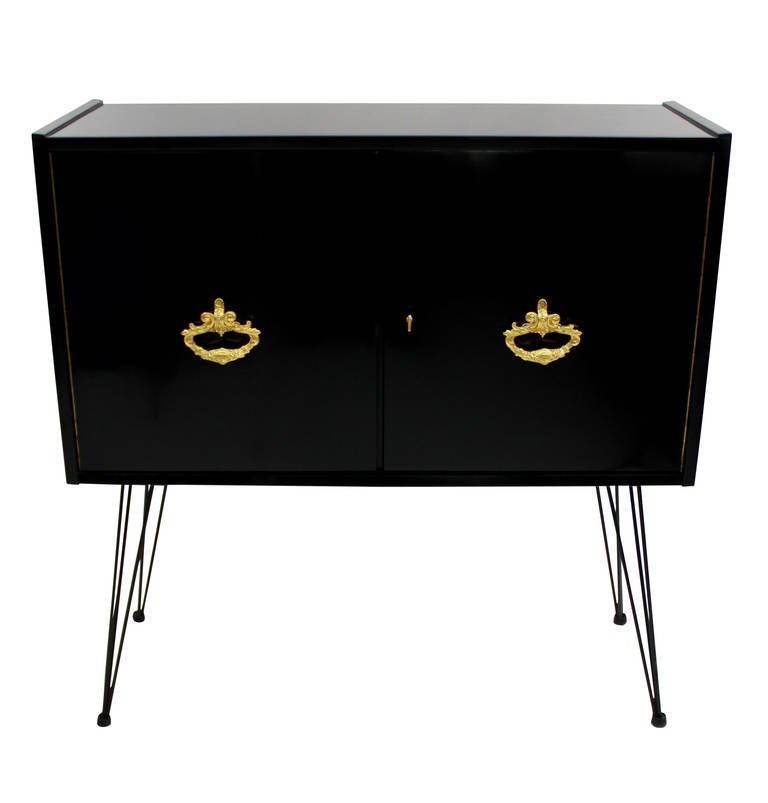 Stylish French Black Lacquered Cabinet