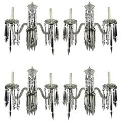 Antique A Set Of Four French Cut Glass Wall Lights