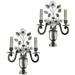 A Pair Of Silver 
Crystal Bagues Style Sconces
