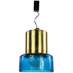 Vintage A 50's Swedish Pendant Light In Aquamarine Glass