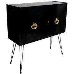 Stylish French Black Lacquered Cabinet