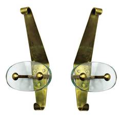 A Pair Of 50's Coat Hooks In The Manner Of Fontana Arte