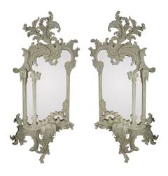 A Pair Of Carved & Painted Chippendale Style Mirrors
