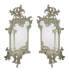 Vintage A Pair Of Carved & Painted Chippendale Style Mirrors