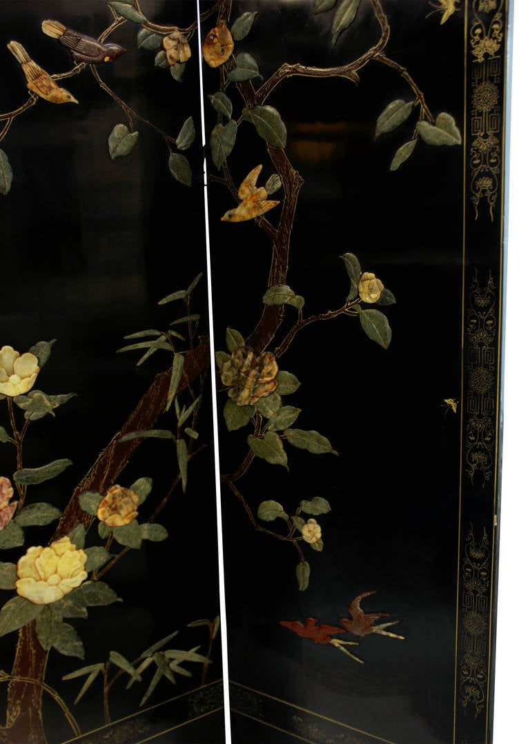 A Fine Quing Dynasty Chinese Coromandel Screen In Jade & Quartz In Good Condition In London, GB