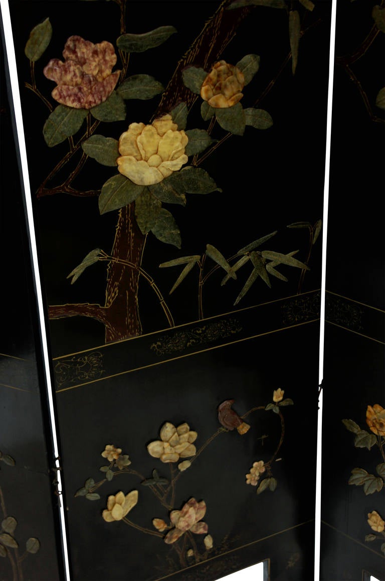 A Fine Quing Dynasty Chinese Coromandel Screen In Jade & Quartz 1