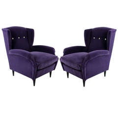 A Pair of Stunning Hollywood Regency Style Armchairs In Purple Velvet