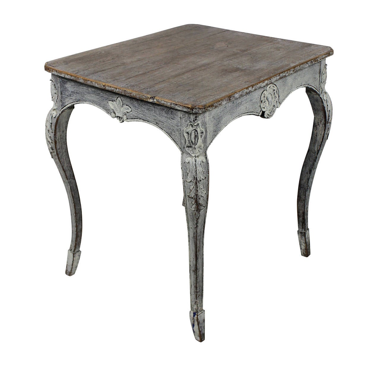 A Swedish grey painted side table with cabriole legs. Original paints.
