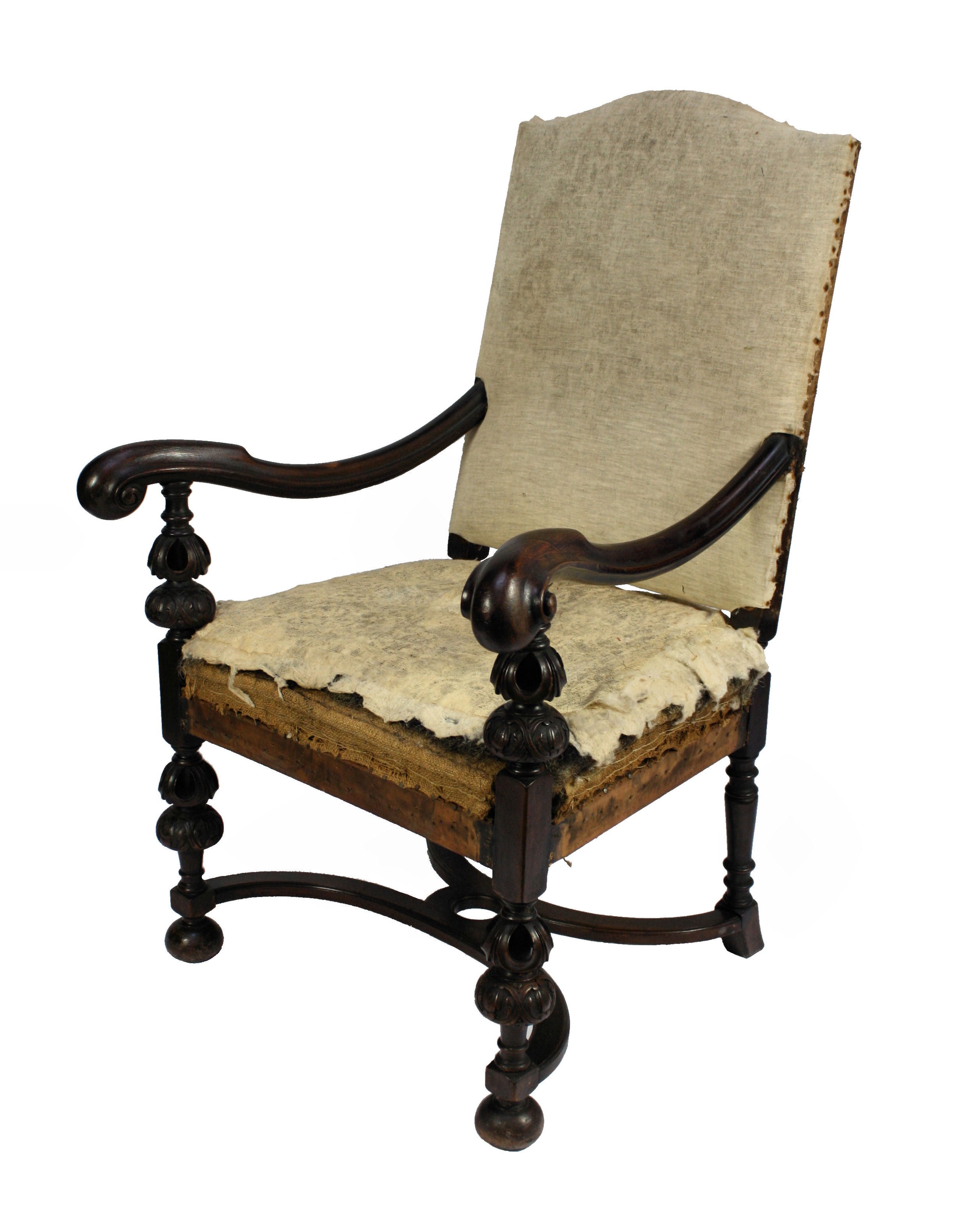 French Walnut 17th Century Style Armchair, Circa 1850